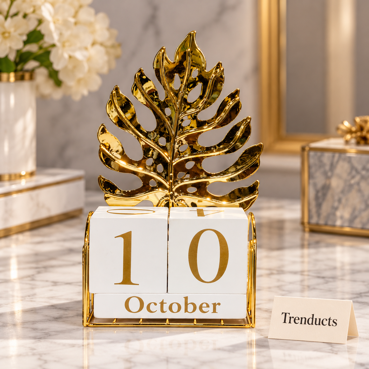 Metal Perpetual Calendar - Gold Leaf Desk Calendar Decor