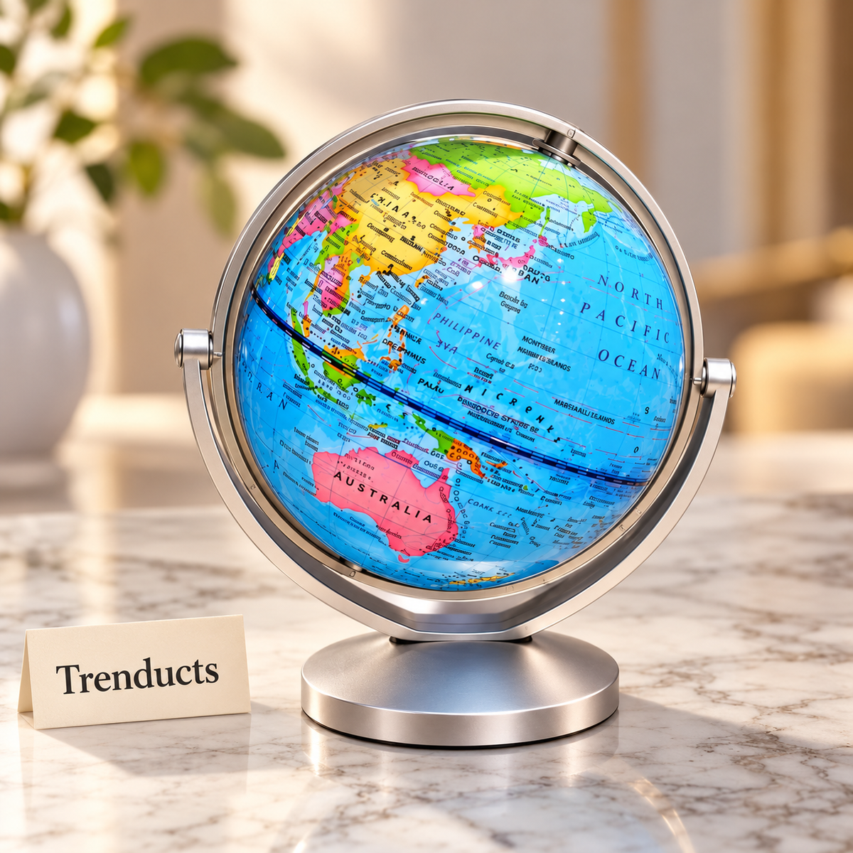 Luxury World Globe - Colourful Map, Silver Stand, 14x16 cm