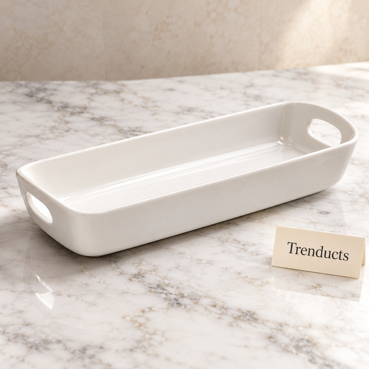 Symphony Handled Serving Dish - White Rectangular Tray