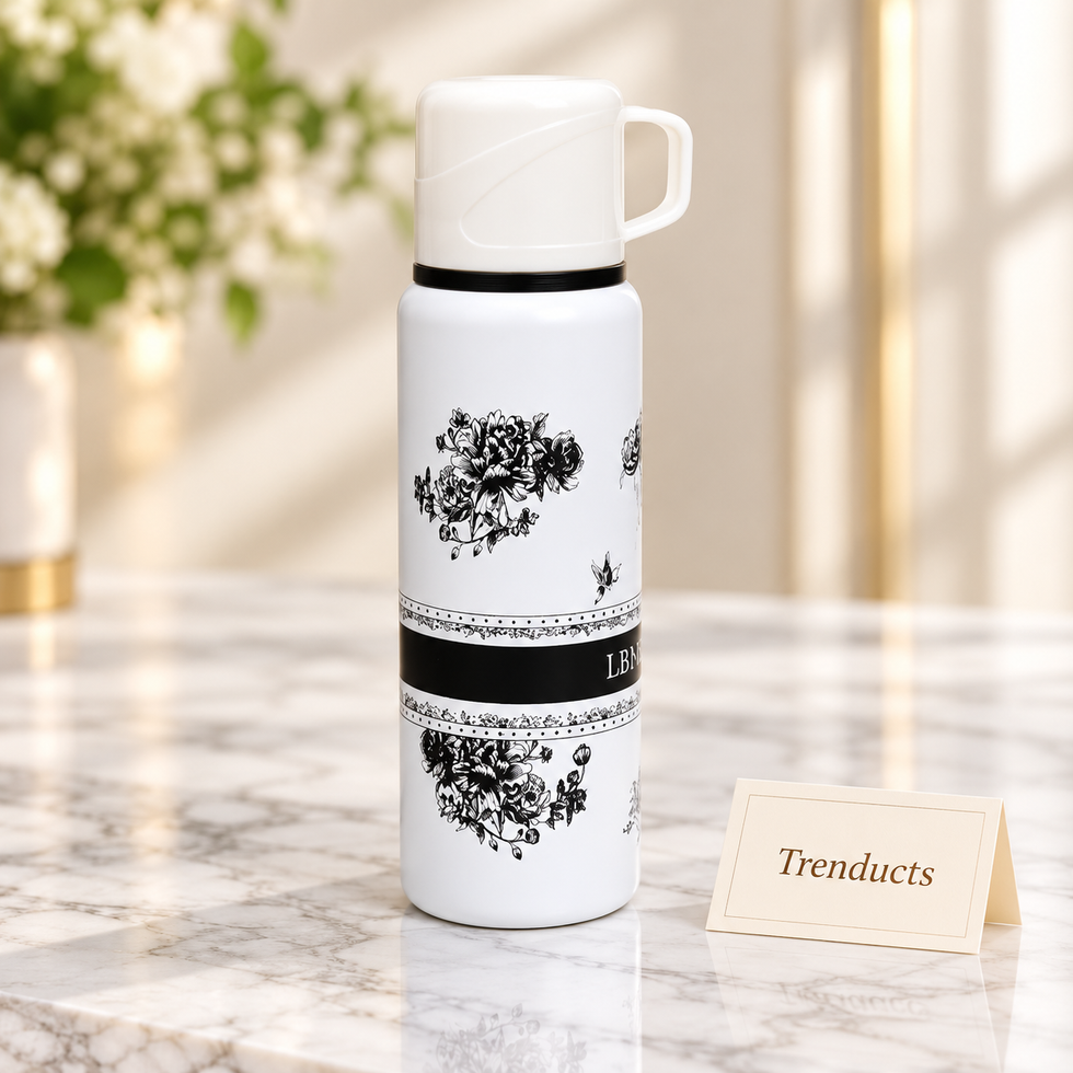800ml Stainless Steel Vacuum Bottle with Cup Lid - Floral Print