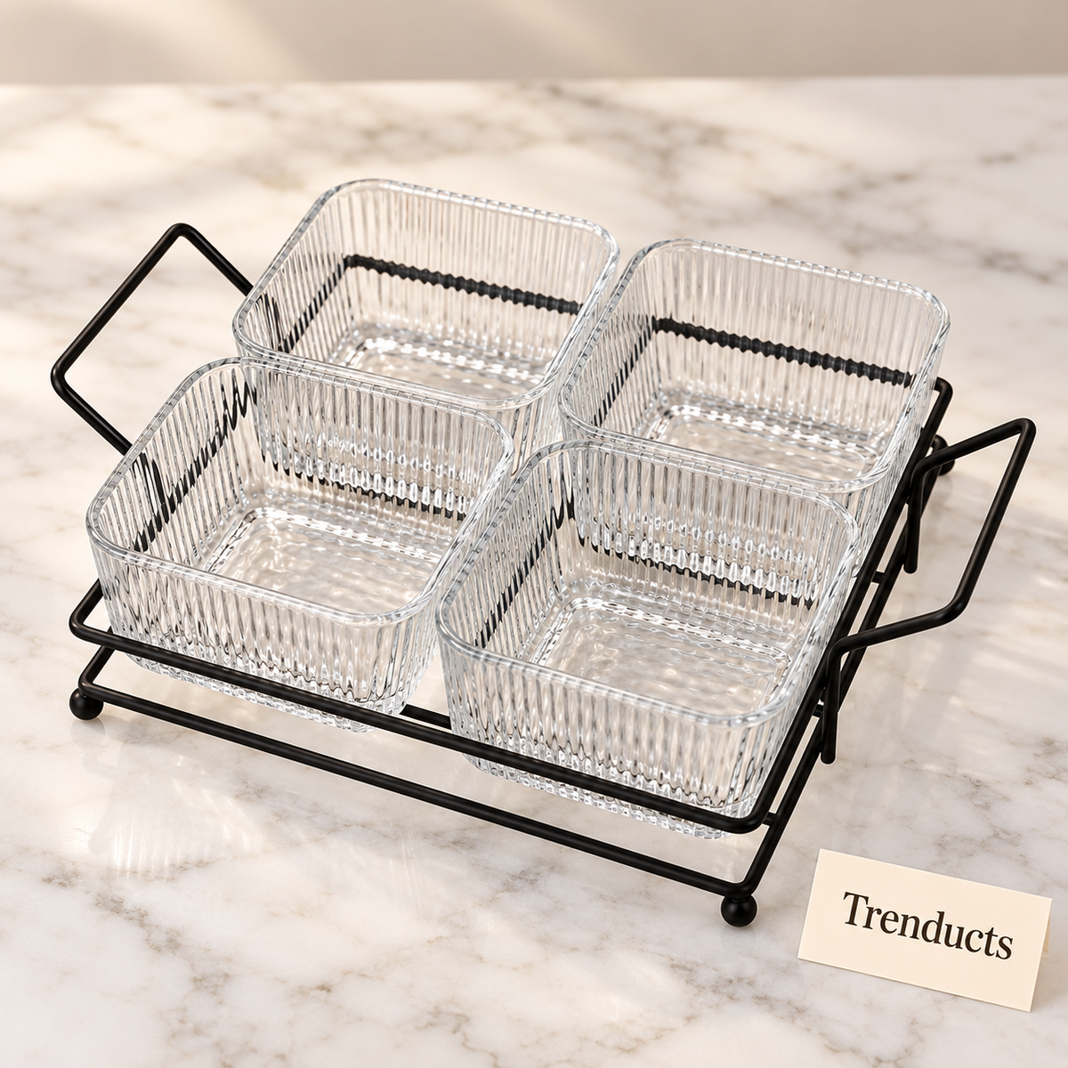 Danny Home Glass Snack Set - 4 Section 300ml Black