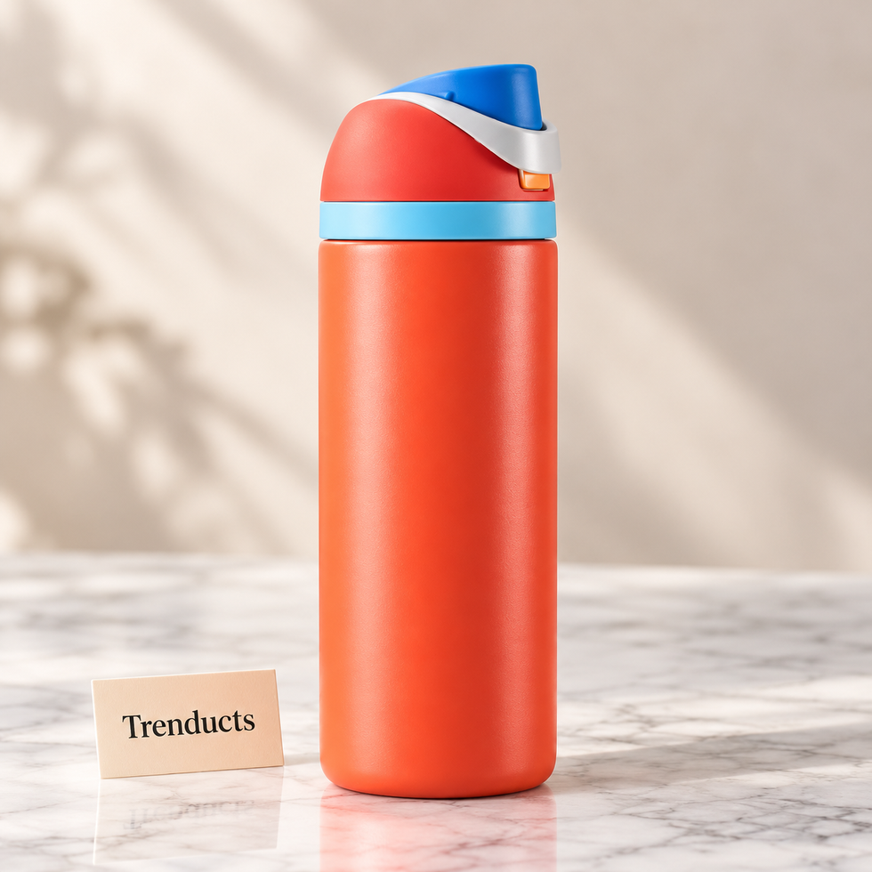 Premium Insulated Water Bottle - Orange with Blue Lid