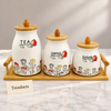 Premium Floral Tea Coffee Sugar Canister Jars Set - 3 Sizes with Bamboo Tray