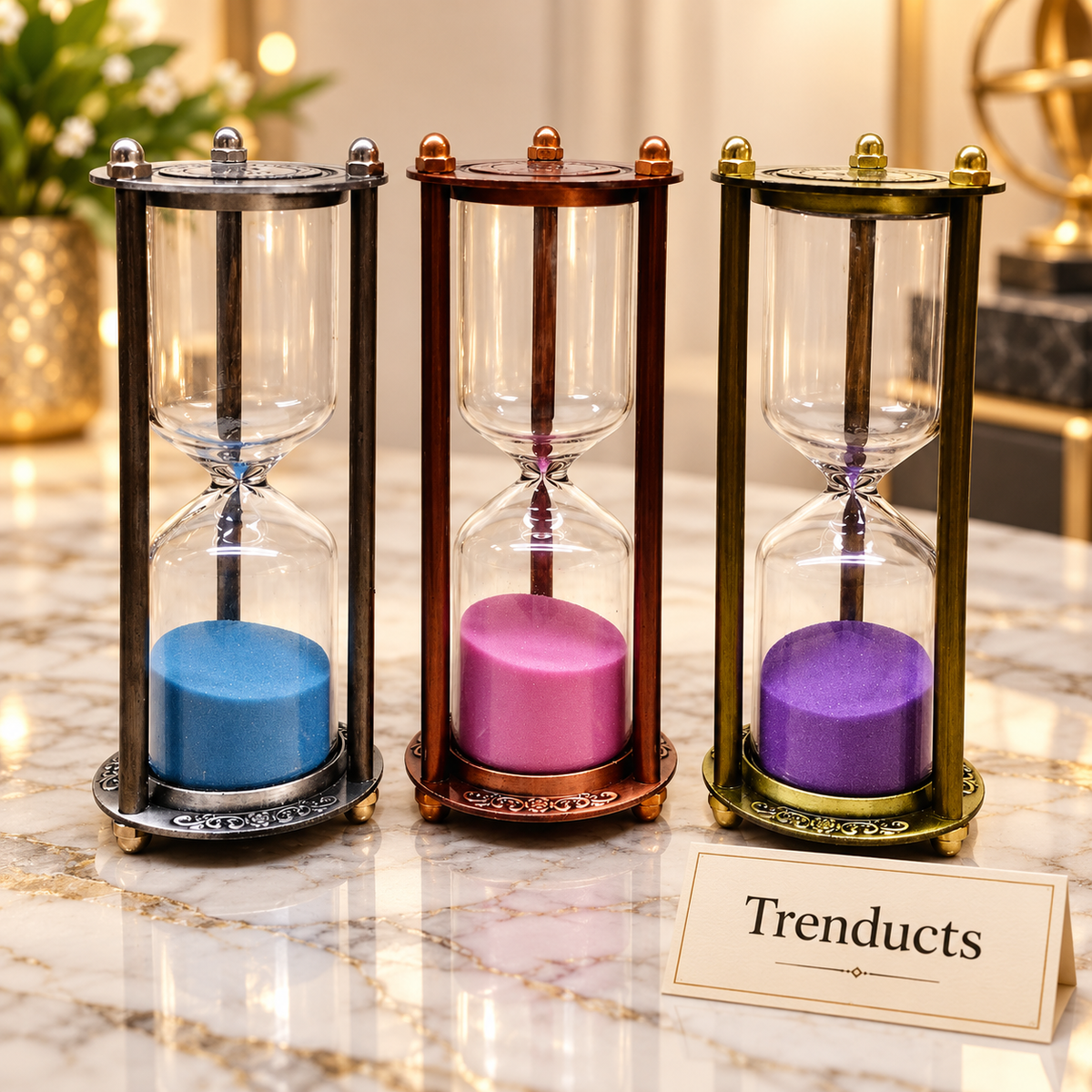 10 Minute Pillar Hourglass Sand Timer - Antique Metal Frame