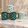 Green Floral Mug 450 ml - Square Handle (Random Design)