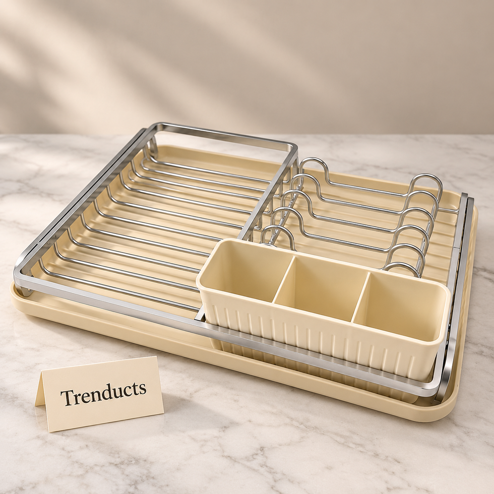 Premium Compact Dish Rack with Utensil Holder - Silver & Cream