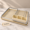 Premium Compact Dish Rack with Utensil Holder - Silver & Cream