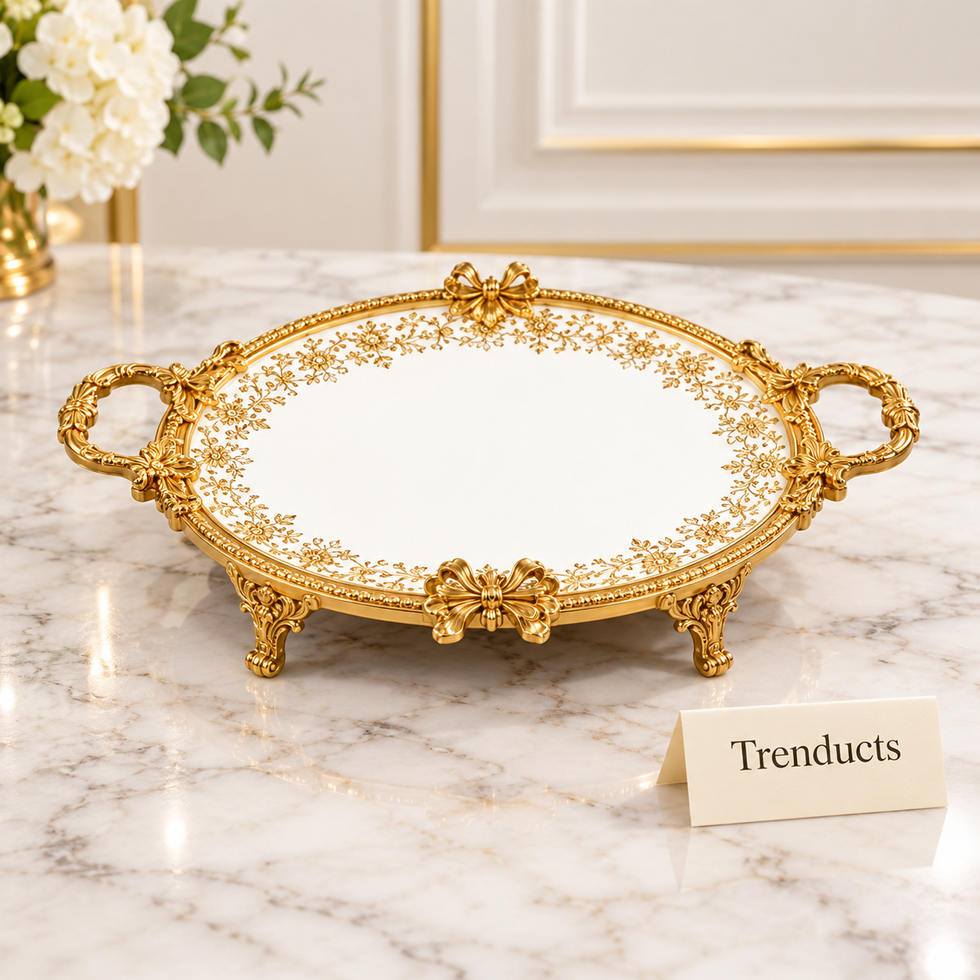 Brilliant Oval Flat Tray - Royal Bloom Gold Border Design