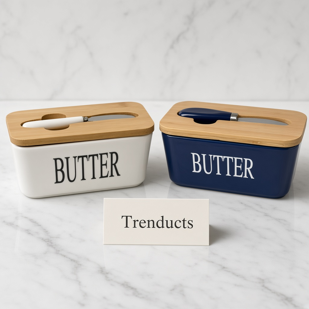 Premium Ceramic Butter Dish with Bamboo Lid and Knife