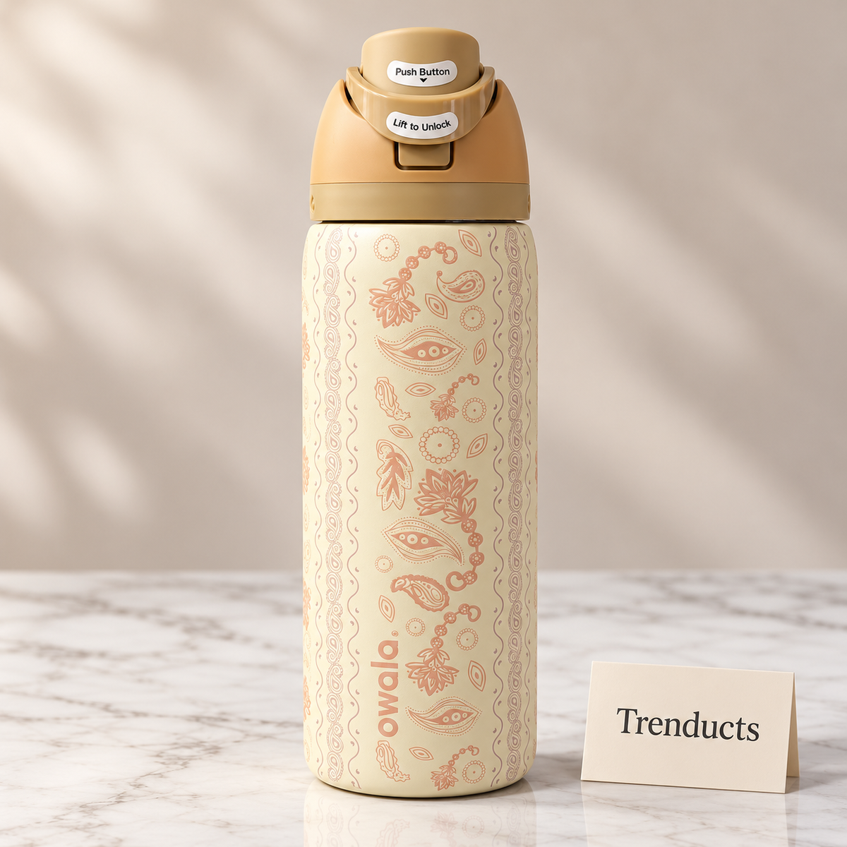 Owala Water Bottle 32 oz - Cream Paisley Print