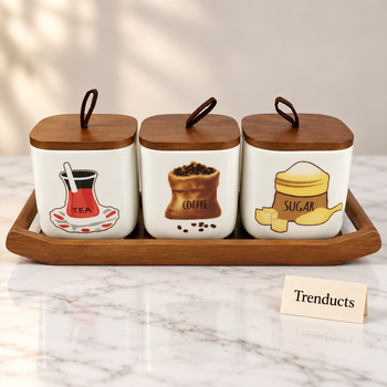 Coffee Tea Sugar Canister Set on white marble | Trenducts