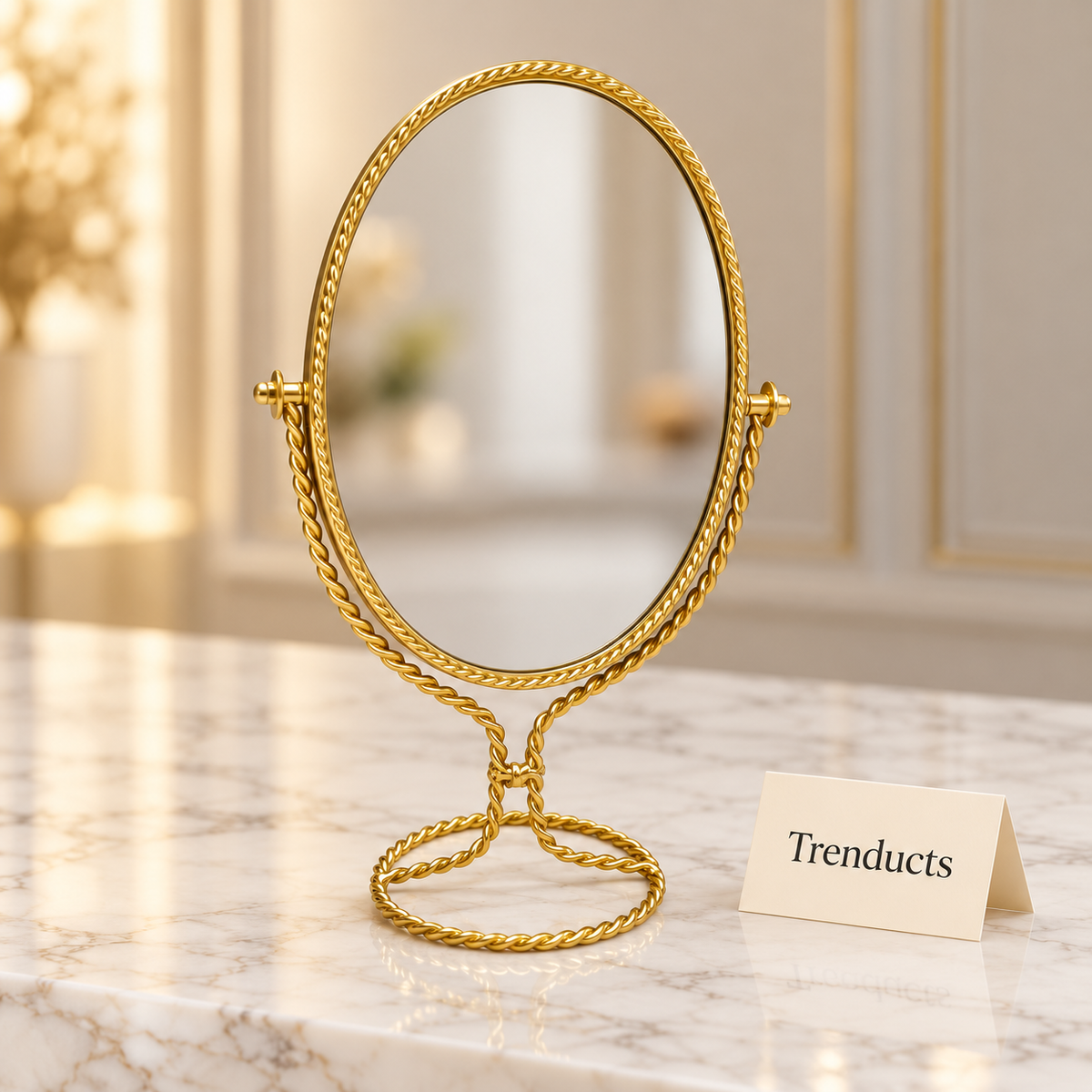 Elegant Gold Table Mirror - Oval Twisted Rope Frame