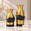 Metal Vase - Brushed Gold Bottle with Black Leaf