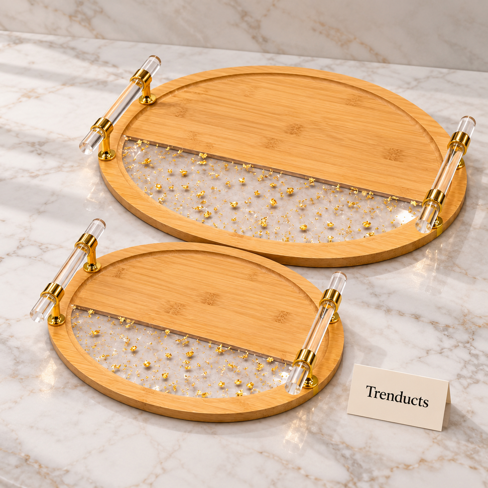 Elegant Round Wooden Serving Tray Set of 2 - Acrylic