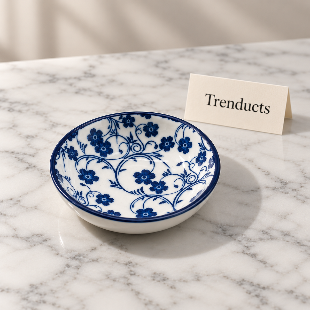 Danny Home Sauce Dish - 3.87 inch Blue Floral Porcelain