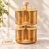 Premium Rotating Glass Storage Jars 8 Pcs Set with Wooden Stand and Diamond Knobs