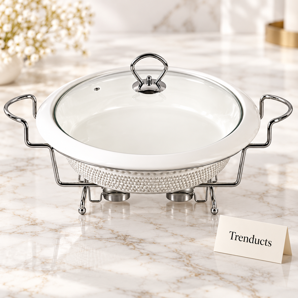 Brilliant 12 Inch Round Dish - White & Silver