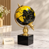 Crystal Base Metal Globe - Black & Gold, Square Base
