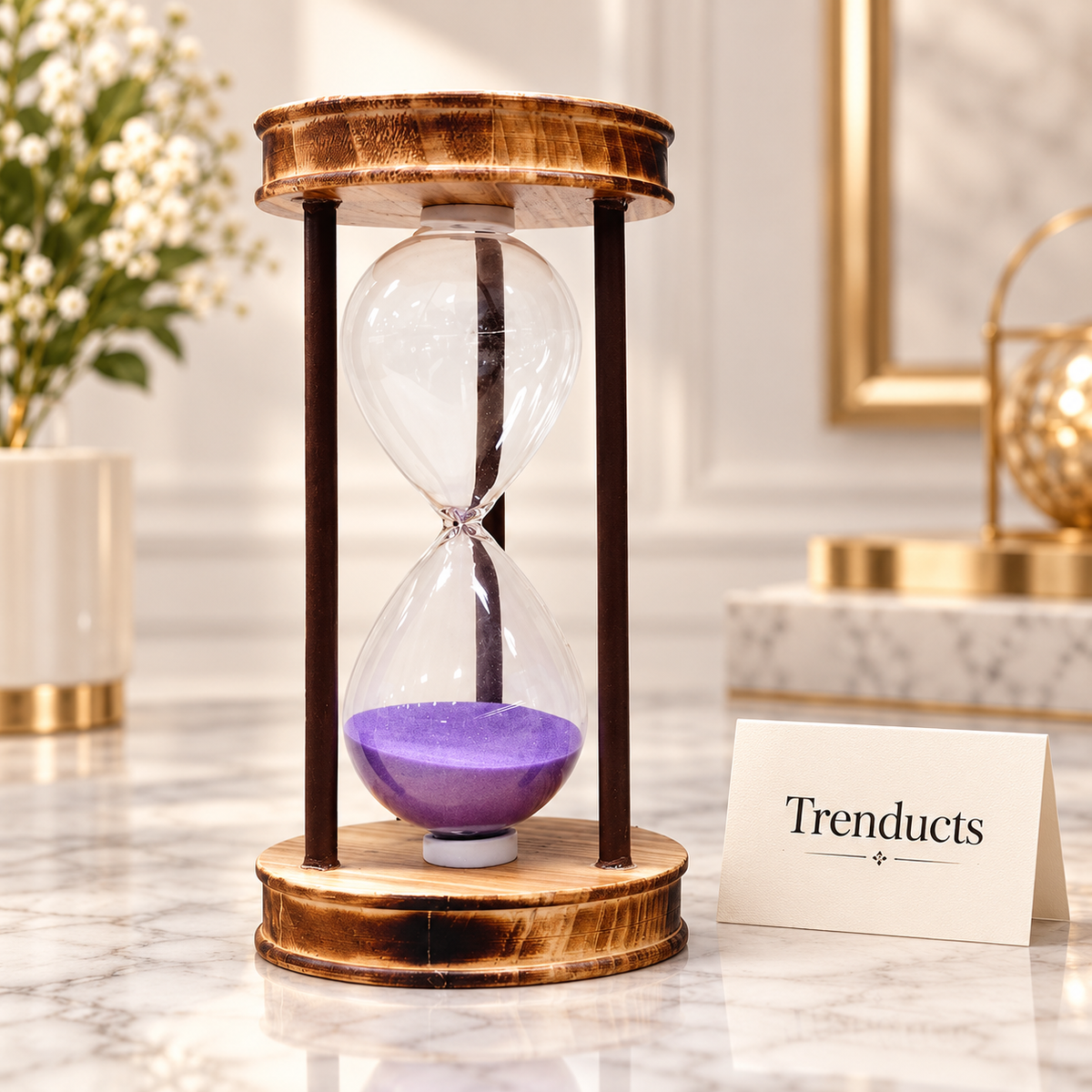 60 Minute Hourglass Sand Timer with Rustic Wood Finish Frame