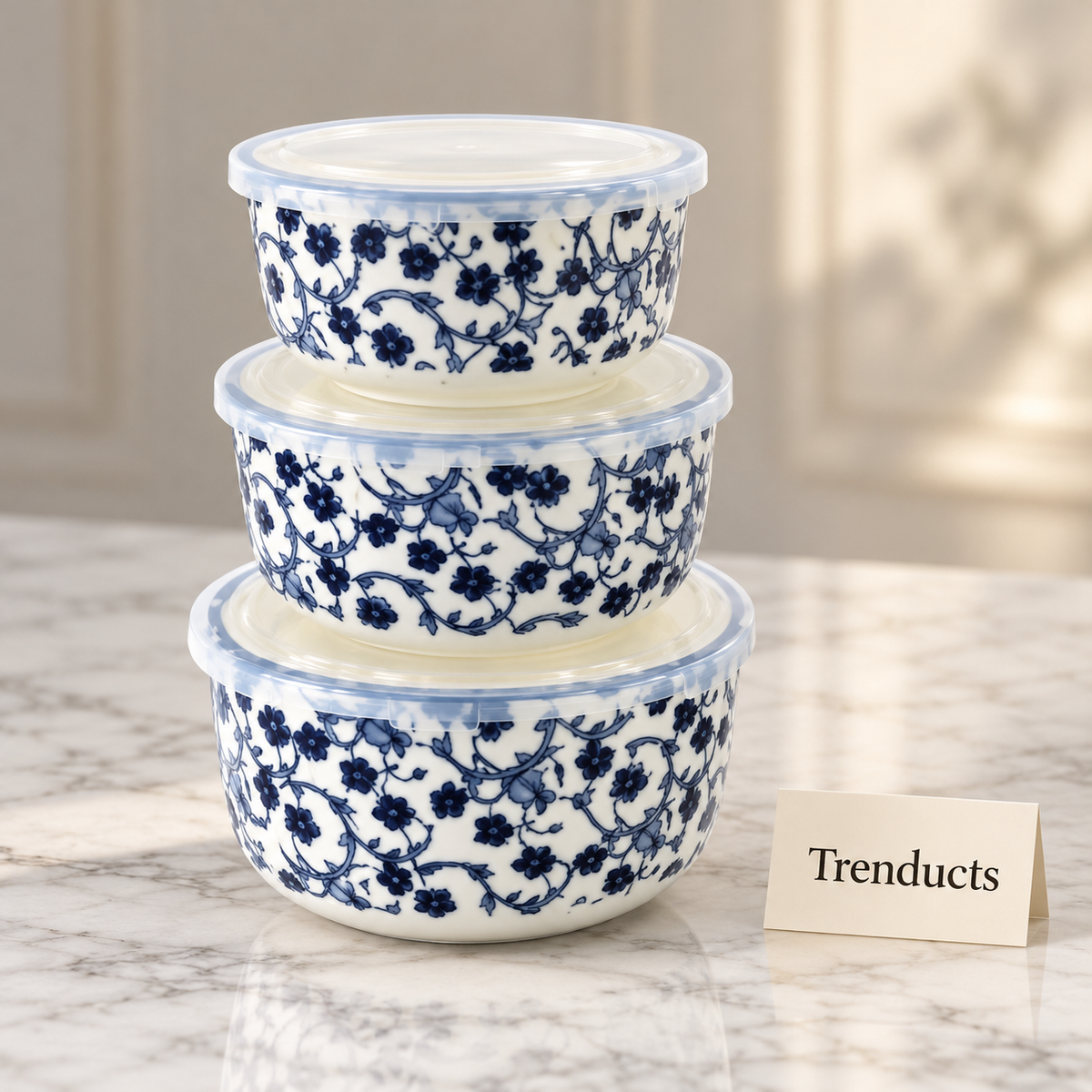 Danny Home Food Container Set - 3 Pcs Blue Floral