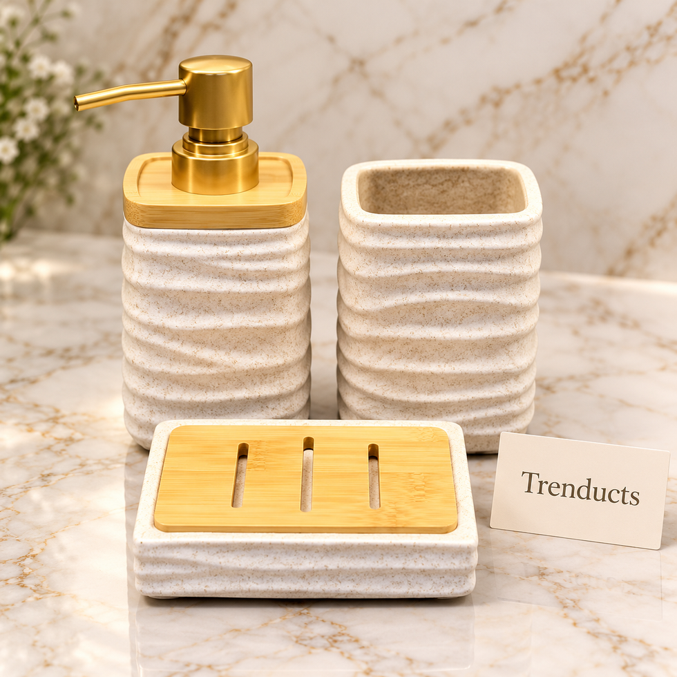 Brilliant Square Bathroom Set 3 Piece - Beige Ribbed