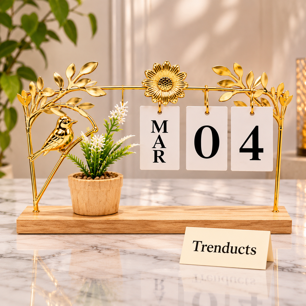 Wooden Plant Calendar - Gold Leaf Desk Decor