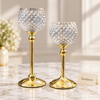 Pedestal Candle Holders - Gold Stem & Clear Faceted Cups