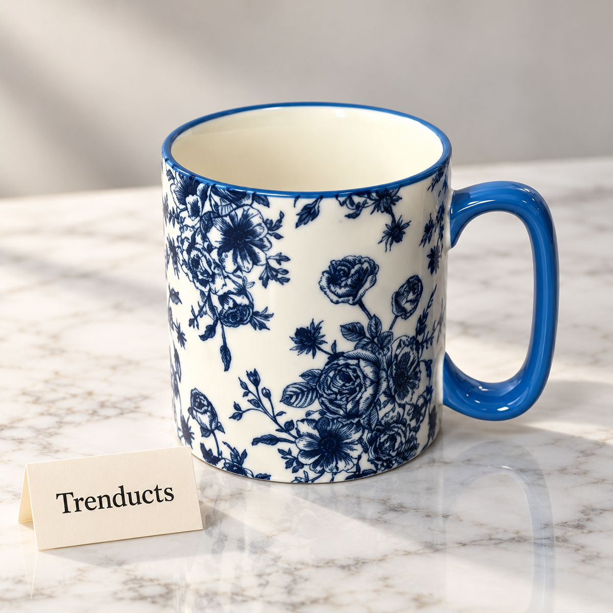 Danny Home Blue Rose Mug 450ml - Porcelain Coffee Mug