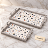 Elegant Serving Tray Set of 2 - Grey Terrazzo Marble