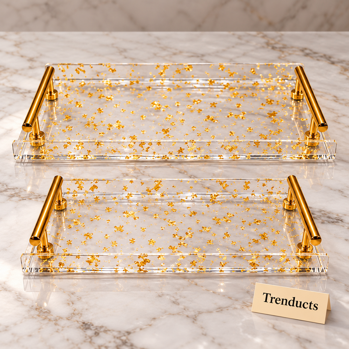 Elegant Acrylic Dry Fruit Tray Set of 2 - Gold Handles