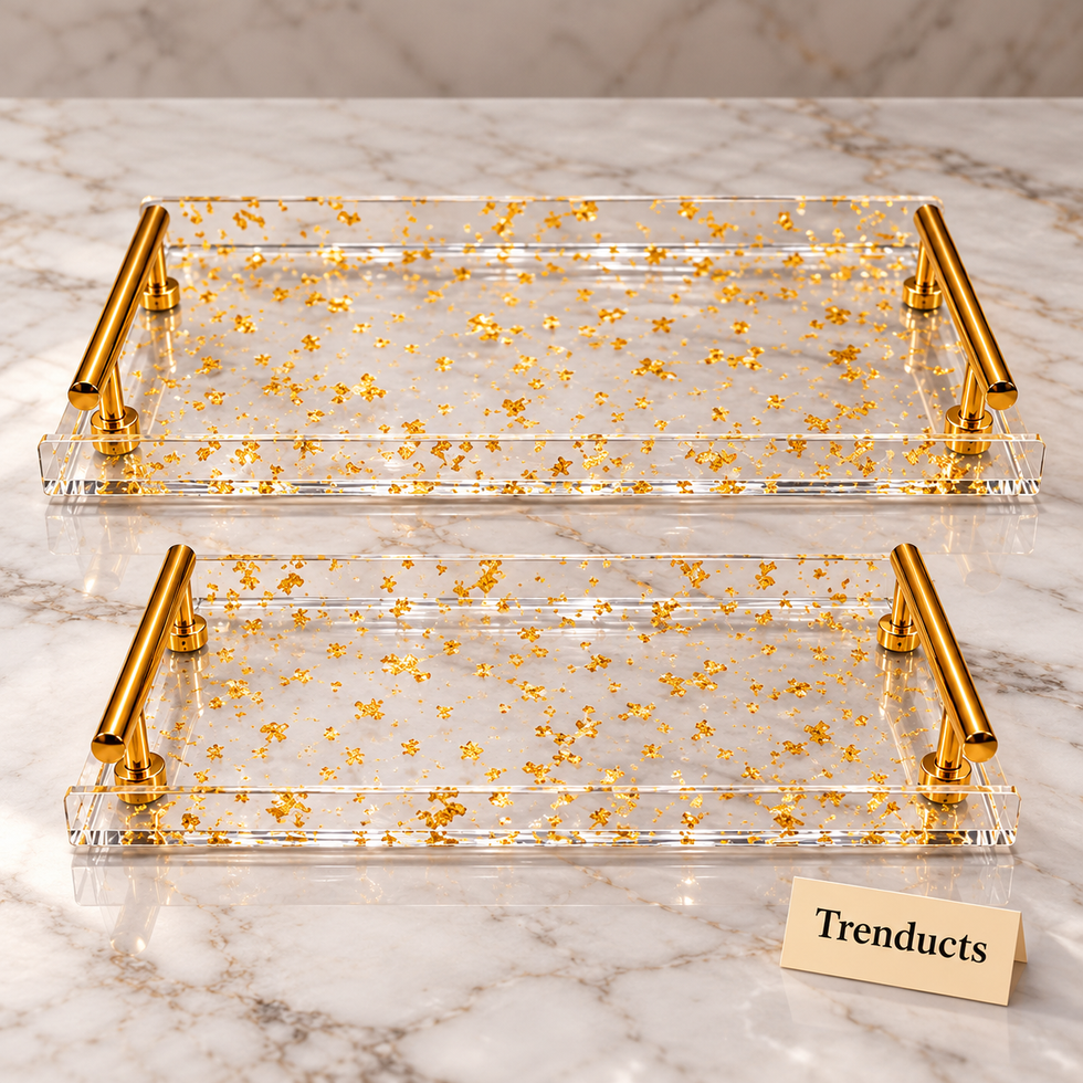 Elegant Acrylic Dry Fruit Tray Set of 2 - Gold Handles