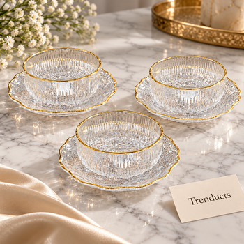 Ribbed Glass Piyali Set luxury styled photo with Trenducts card - view 1