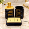 Brilliant Square Bathroom Set 3 Piece - Black Ribbed with Bamboo