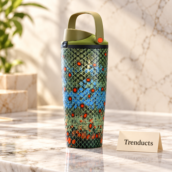 Owala Off the Hook patterned insulated steel water bottle on white marble - Trenducts