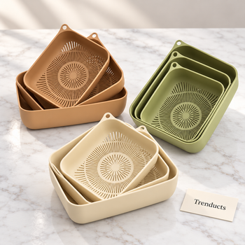 Draining baskets on a white marble studio surface | Trenducts