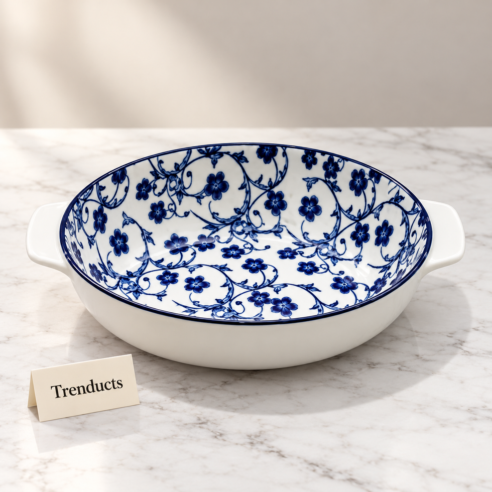 Danny Home Casserole - 13 inch Blue Flower Porcelain Dish