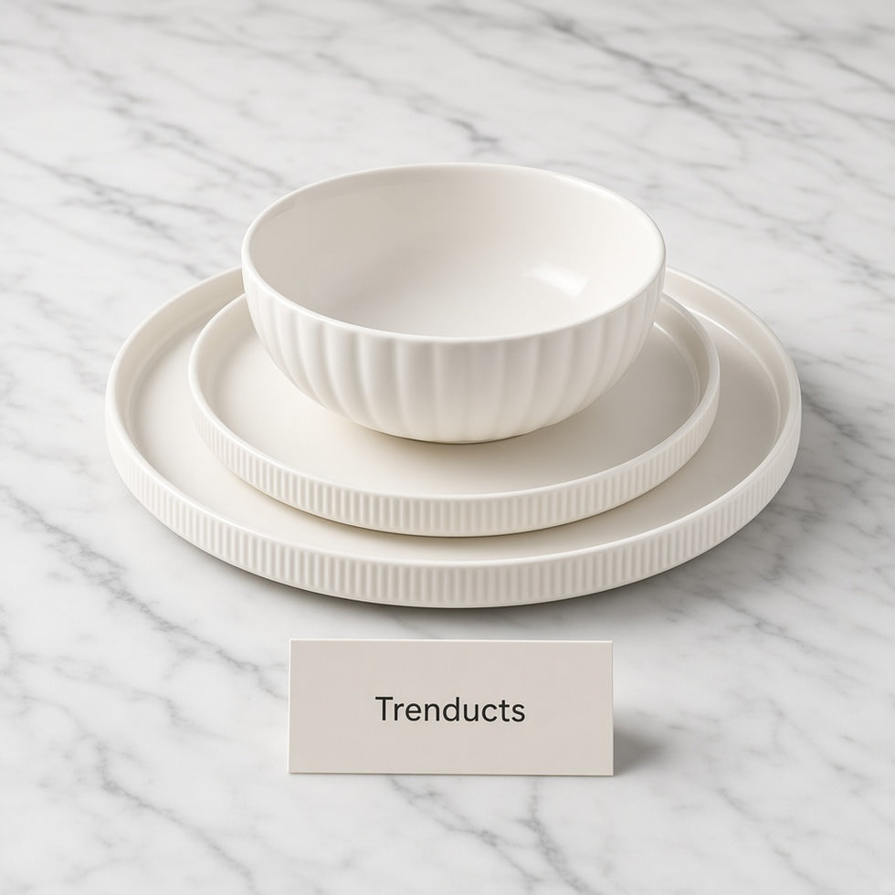 Danny Home Ceramic Dinner Set - 3 Pcs White Ribbed