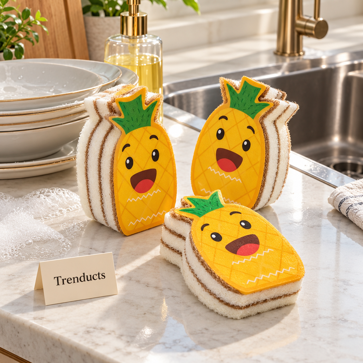 Foam Dish Sponge Pack of 3 - Pineapple Scrub Sponge