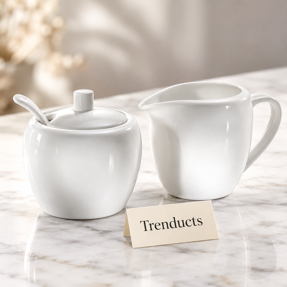 Symphony Sugar Creamer Set with Spoon - White