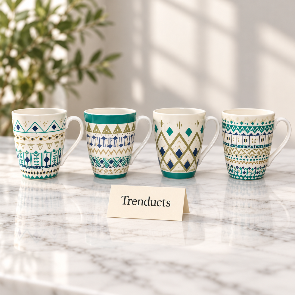 Geometric Ceramic Mug - Teal Tribal Pattern (Random)