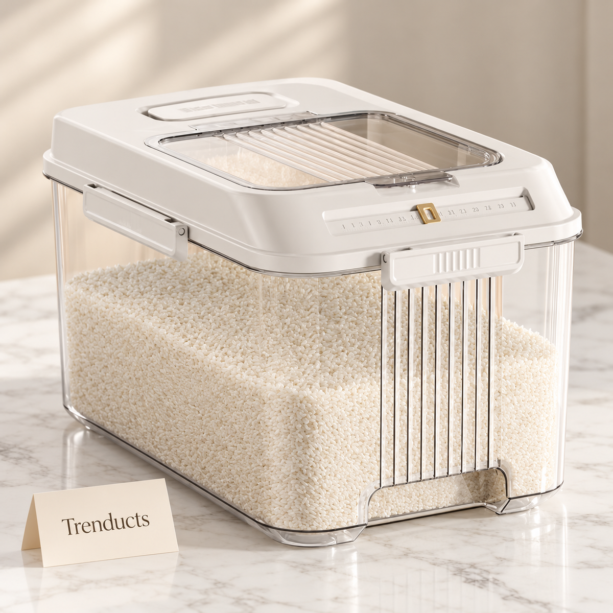10kg Acrylic Rice Dispenser Box with Front Outlet and Lid