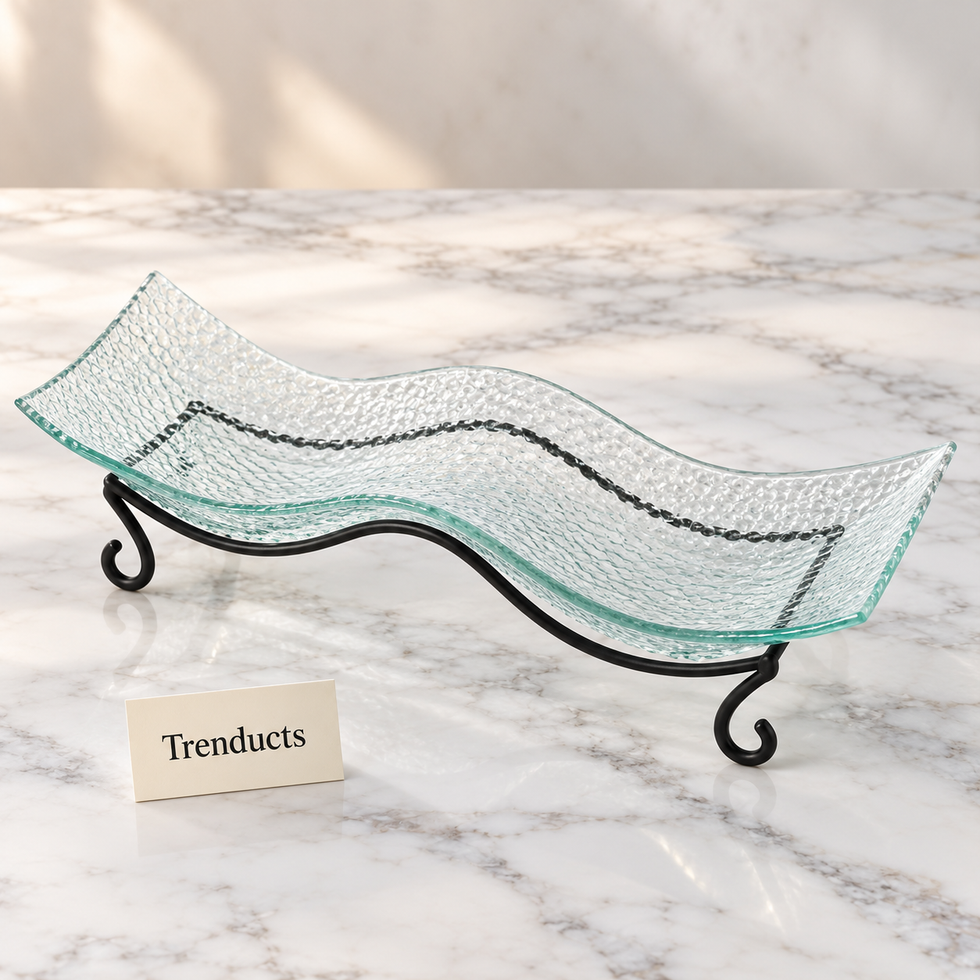 Danny Home Glass Serving Tray - Wave with Black Stand