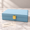 Jewelry Box - Powder Blue Quilted Leather with Gold Lock