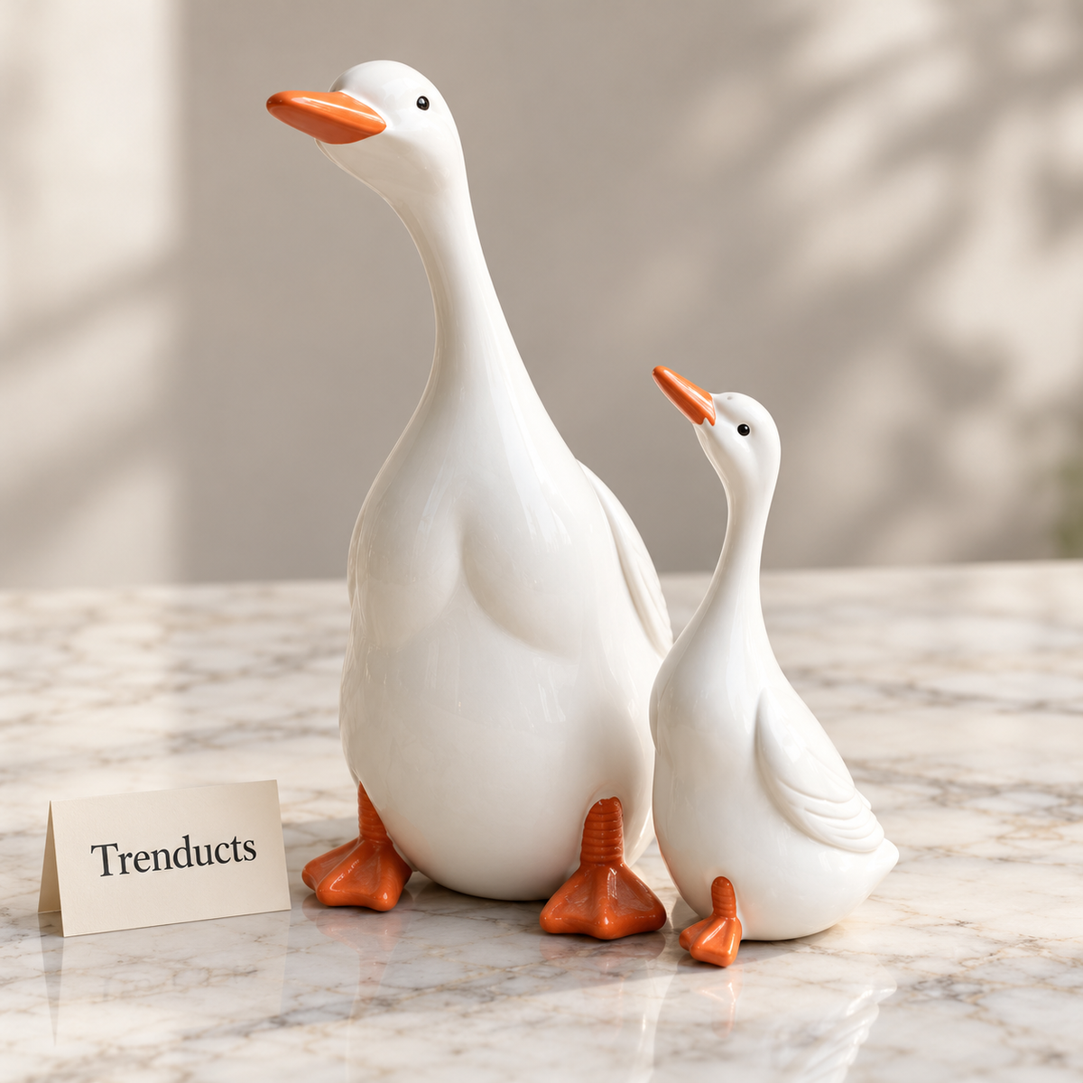 Cute White Duck Pair Decor - Tall & Small Duck Figurines