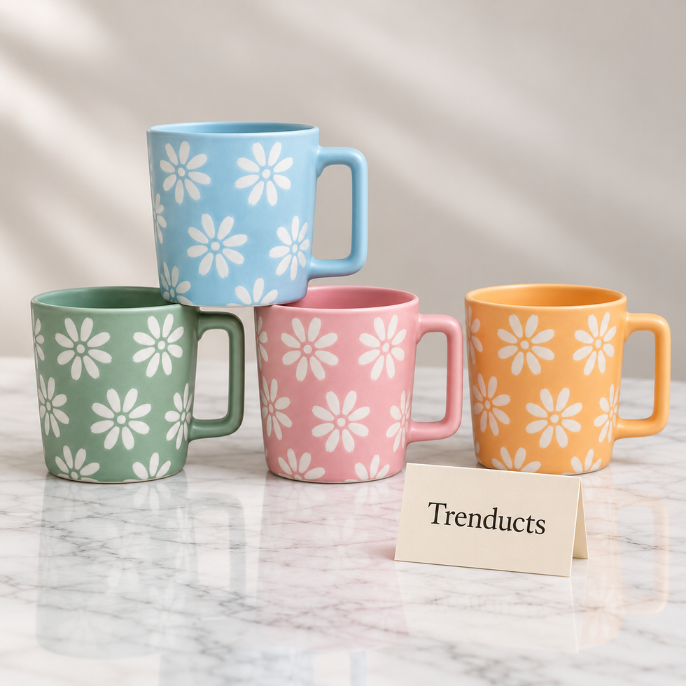 Daisy Print Mug 400 ml - Square Handle (Random Colour)