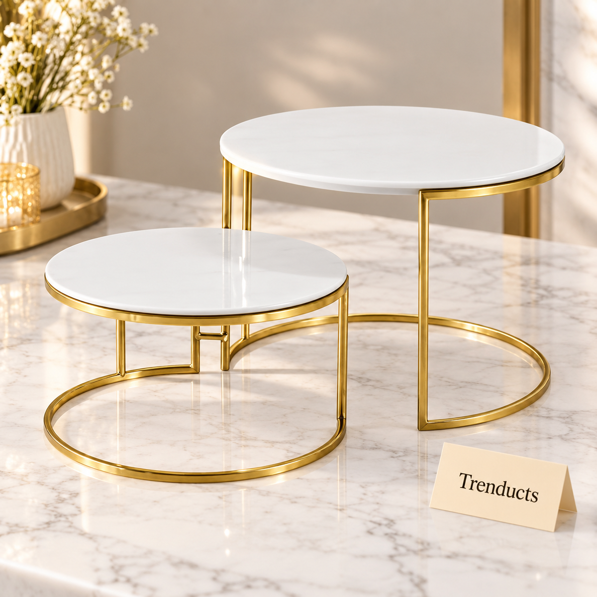 Brilliant Round Plate Stand Set - 9″ & 11″ White & Gold