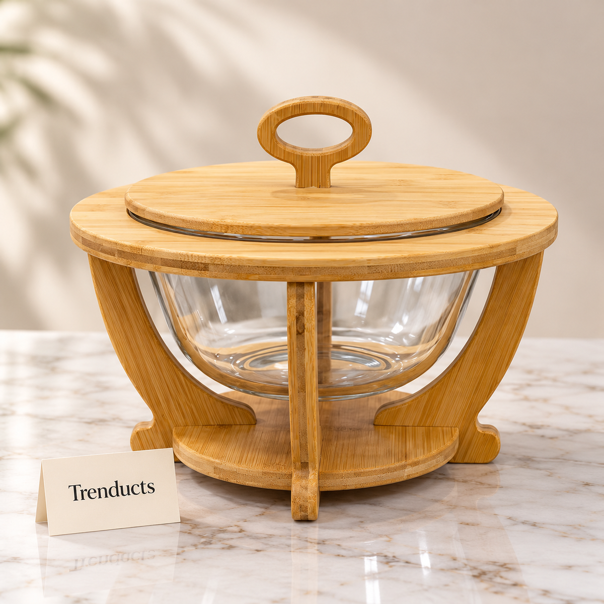 Bohemia Glass Bowl - Deep Bamboo Stand Serving Dish