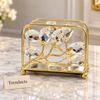 Luxury Gold Napkin Holder - Crystal Leaf Design, Mirror Base