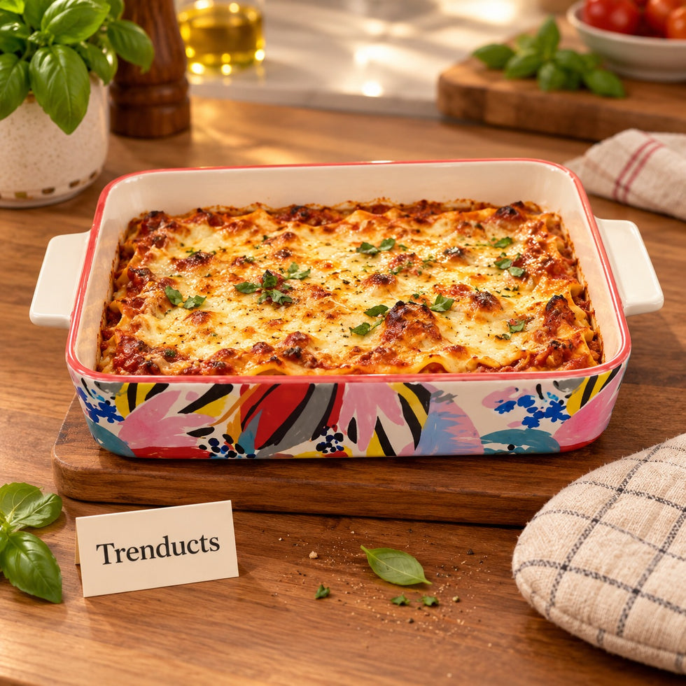 Danny Home Porcelain Baking Dish - Rectangular Floral Print