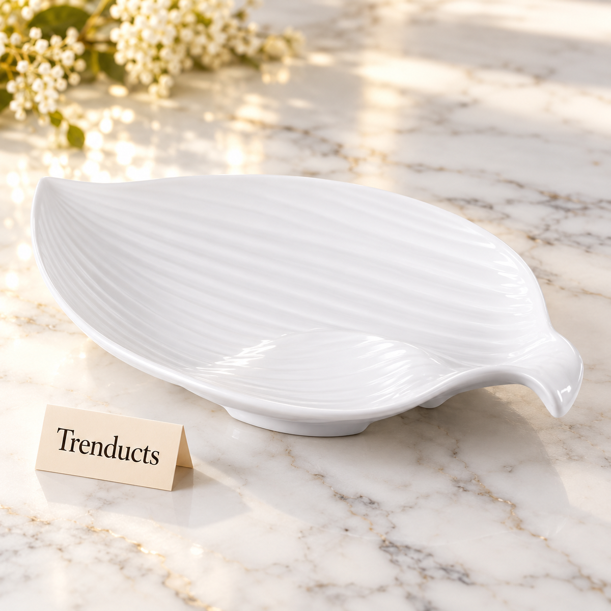 Brilliant Leaf Shaped Plate - 9.25 Inch White Serving Plate